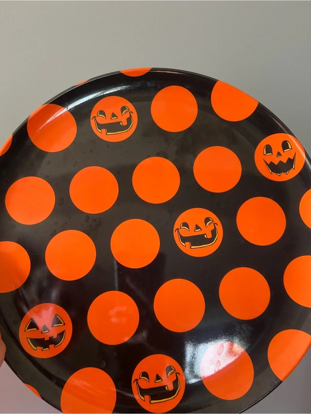 Halloween Orange Polka Dot Jack-O'-Lantern Serving Plate